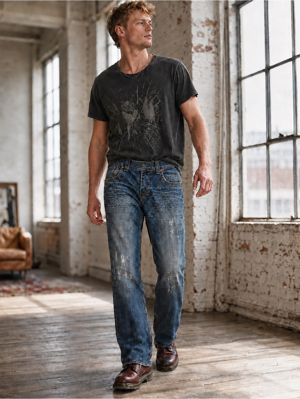 Vintage Affliction Men’s Distressed Straight Leg Jeans Blue Size 32